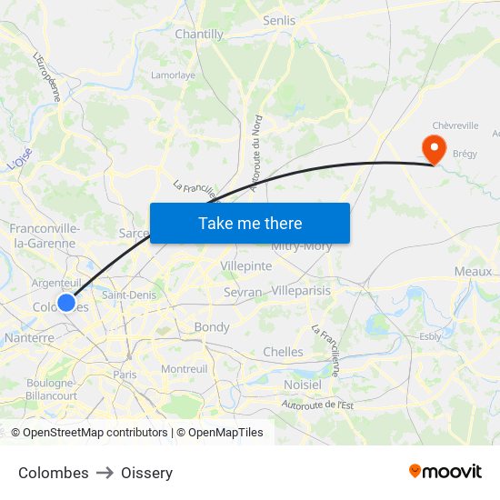 Colombes to Oissery map