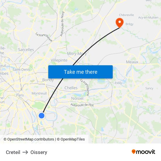 Creteil to Oissery map