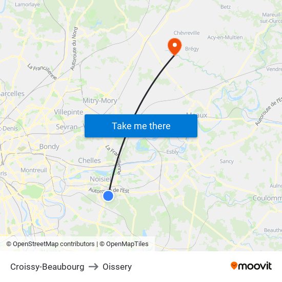 Croissy-Beaubourg to Oissery map