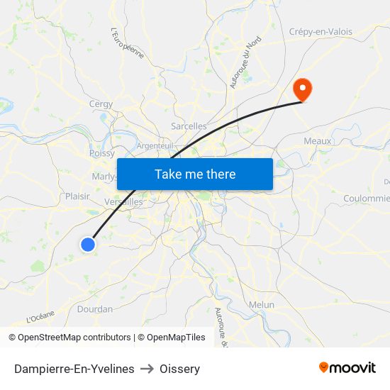 Dampierre-En-Yvelines to Oissery map