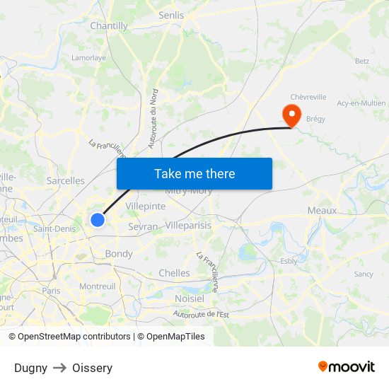 Dugny to Oissery map