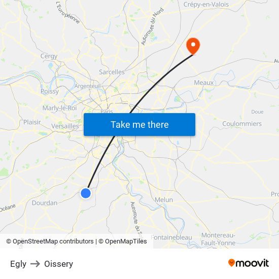 Egly to Oissery map