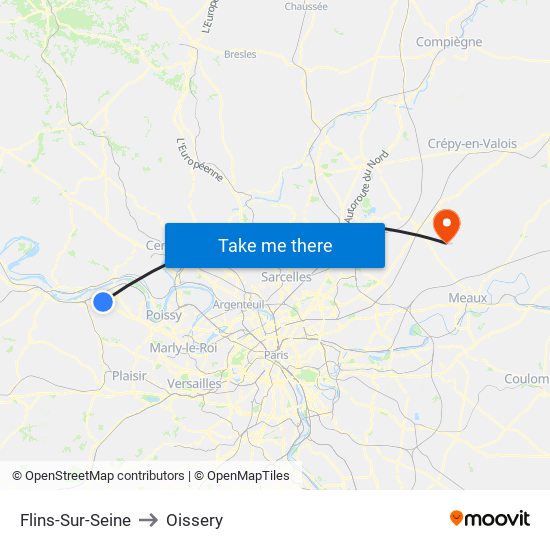 Flins-Sur-Seine to Oissery map