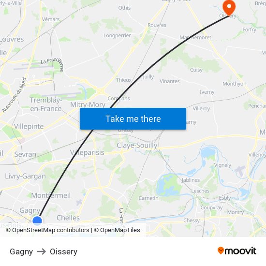 Gagny to Oissery map