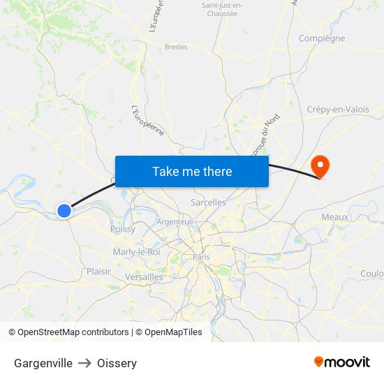 Gargenville to Oissery map