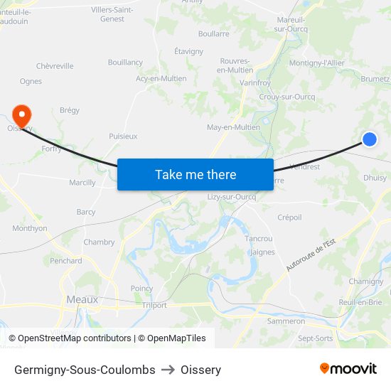 Germigny-Sous-Coulombs to Oissery map