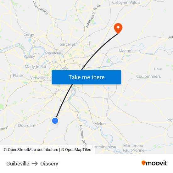 Guibeville to Oissery map