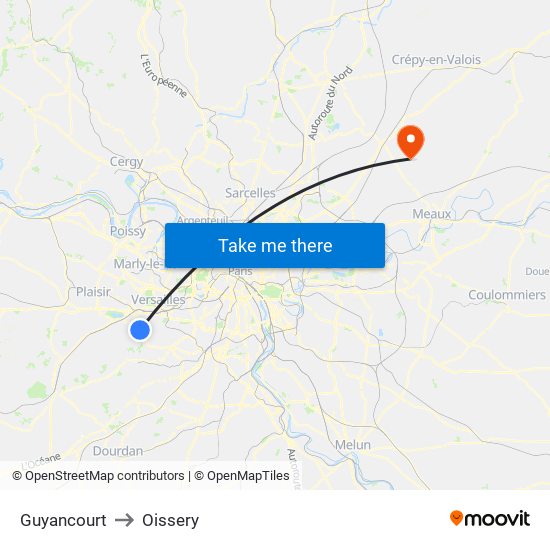 Guyancourt to Oissery map