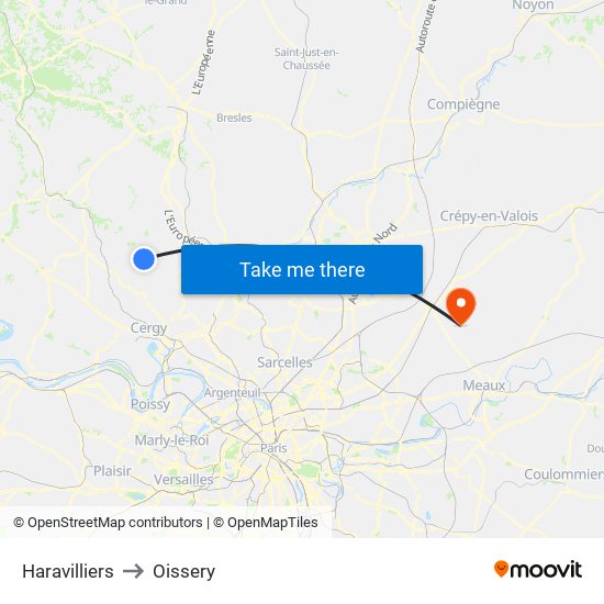 Haravilliers to Oissery map