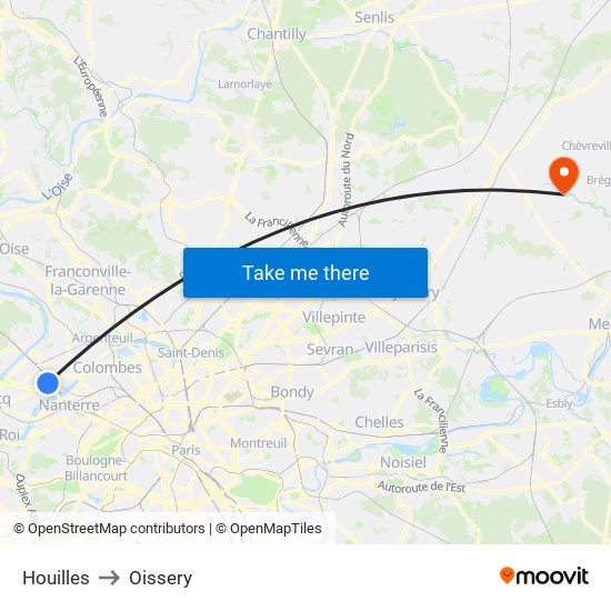 Houilles to Oissery map