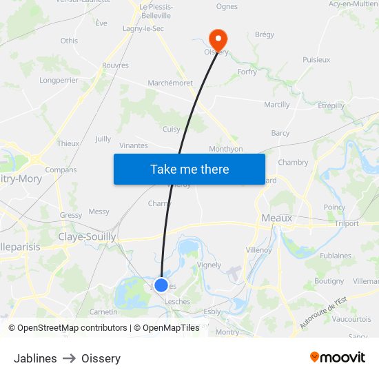 Jablines to Oissery map