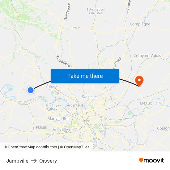 Jambville to Oissery map