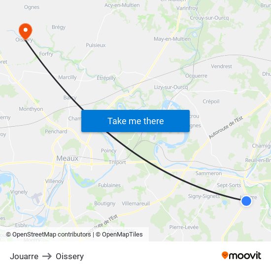 Jouarre to Oissery map
