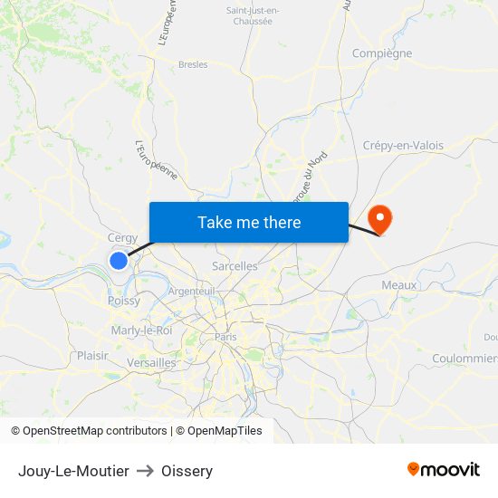 Jouy-Le-Moutier to Oissery map