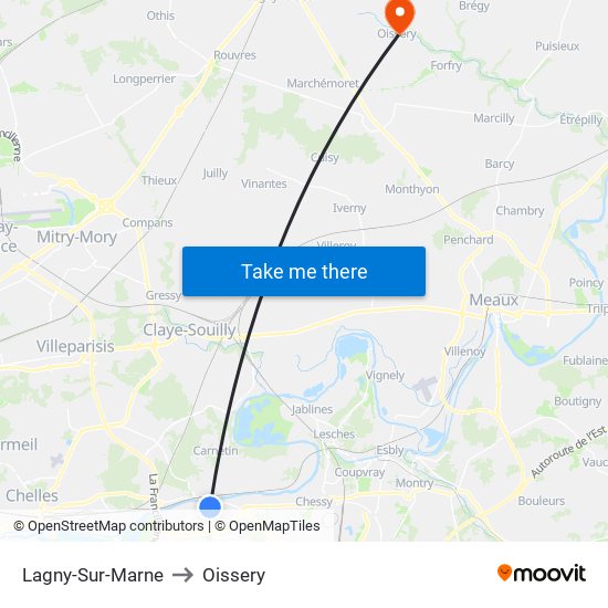 Lagny-Sur-Marne to Oissery map