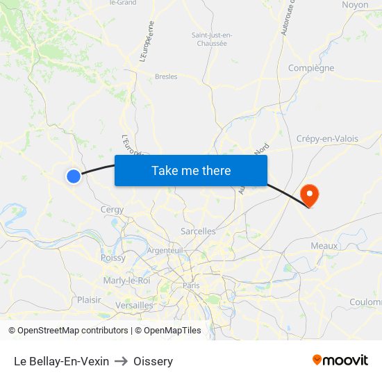 Le Bellay-En-Vexin to Oissery map