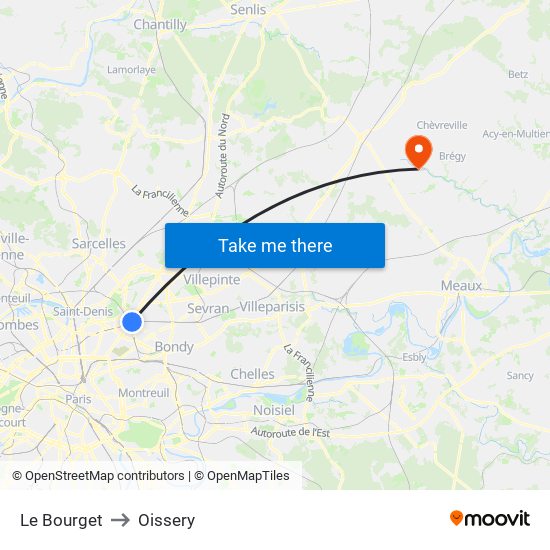 Le Bourget to Oissery map