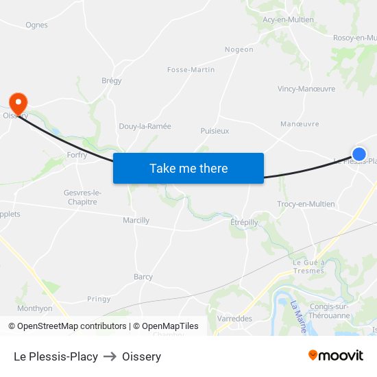 Le Plessis-Placy to Oissery map