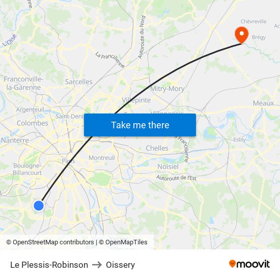 Le Plessis-Robinson to Oissery map