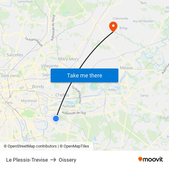 Le Plessis-Trevise to Oissery map