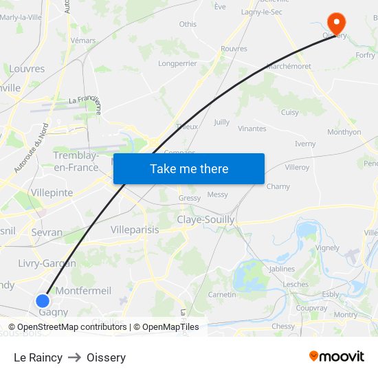 Le Raincy to Oissery map