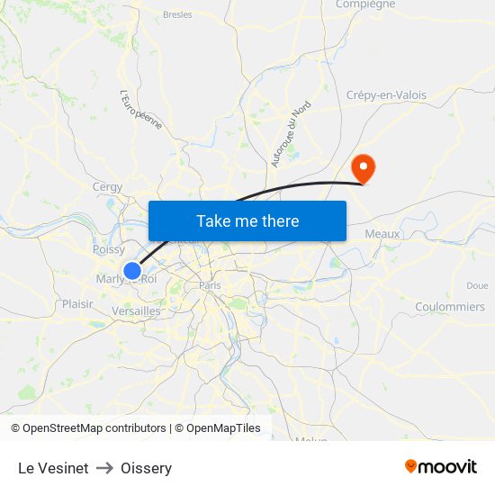Le Vesinet to Oissery map