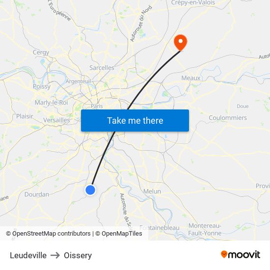 Leudeville to Oissery map