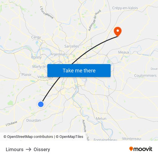 Limours to Oissery map
