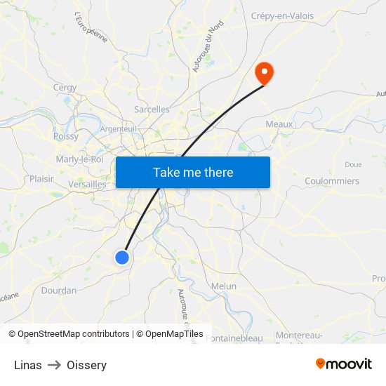 Linas to Oissery map