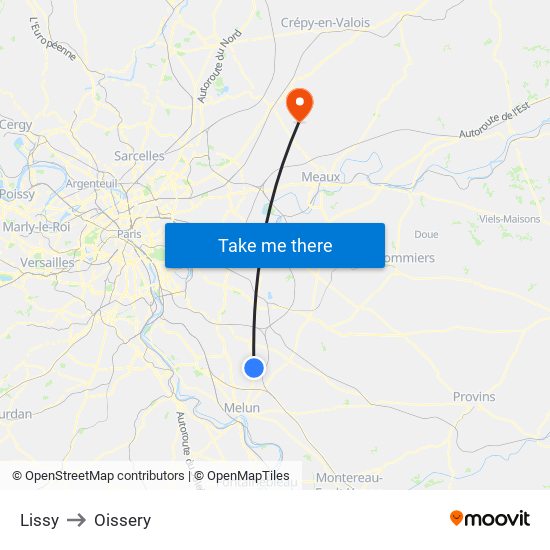 Lissy to Oissery map