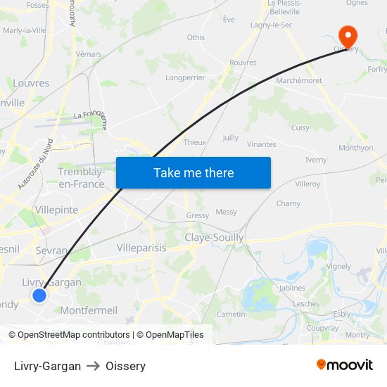 Livry-Gargan to Oissery map