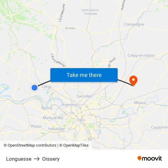 Longuesse to Oissery map