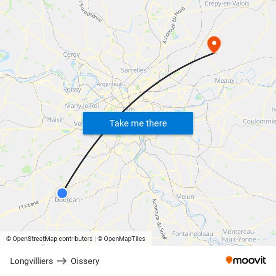 Longvilliers to Oissery map