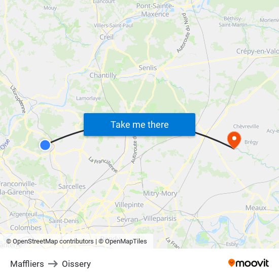 Maffliers to Oissery map