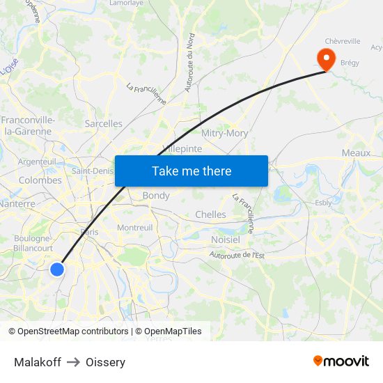 Malakoff to Oissery map