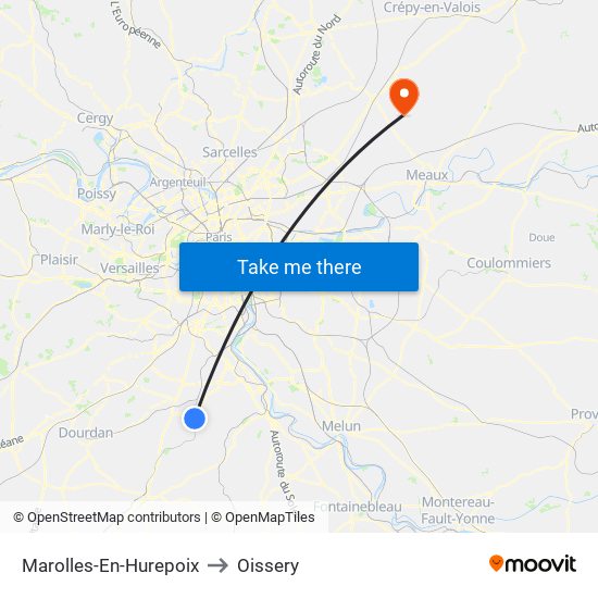 Marolles-En-Hurepoix to Oissery map