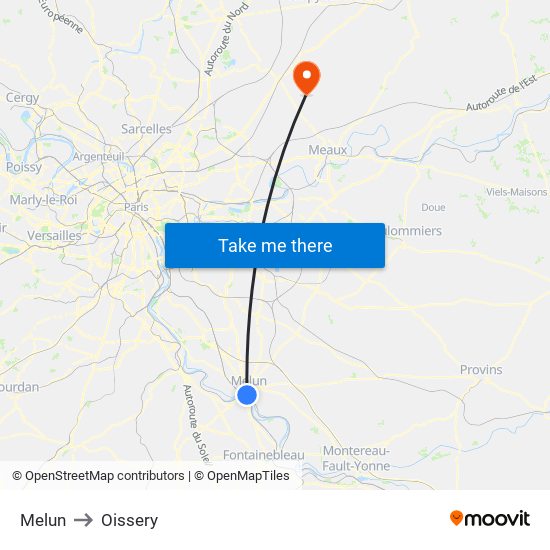 Melun to Oissery map
