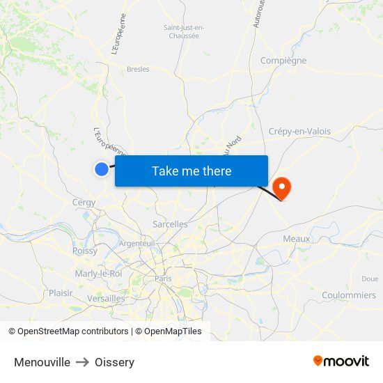 Menouville to Oissery map