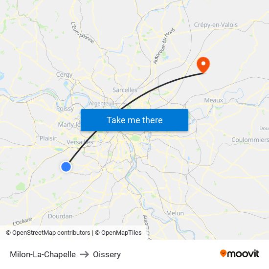 Milon-La-Chapelle to Oissery map