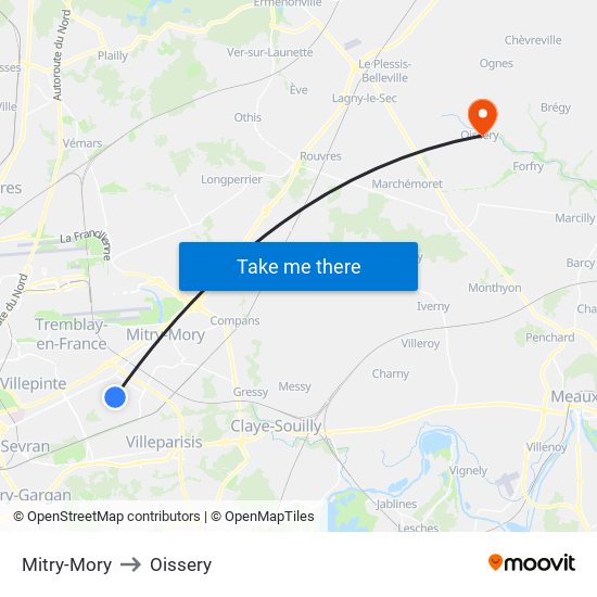 Mitry-Mory to Oissery map