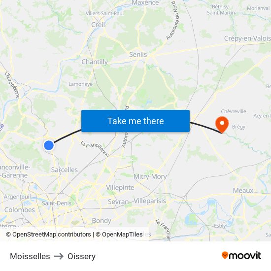 Moisselles to Oissery map
