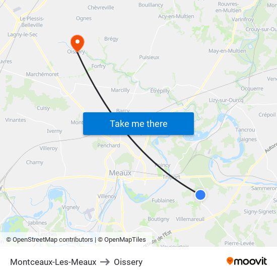 Montceaux-Les-Meaux to Oissery map