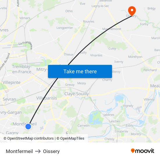 Montfermeil to Oissery map