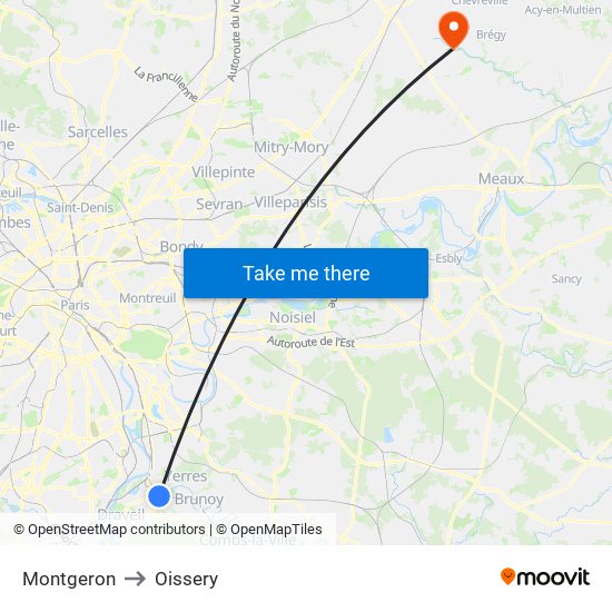 Montgeron to Oissery map