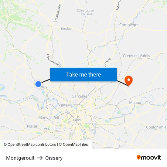 Montgeroult to Oissery map