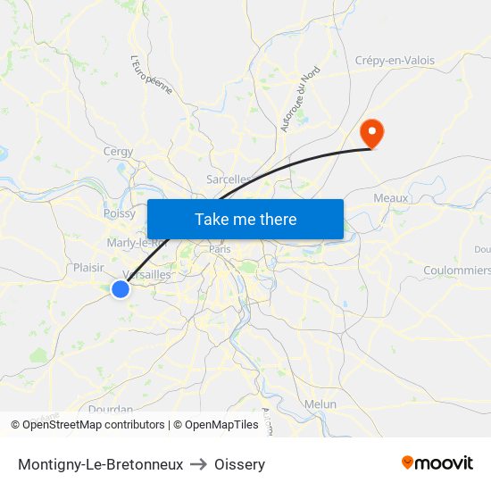 Montigny-Le-Bretonneux to Oissery map