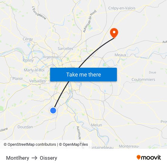 Montlhery to Oissery map