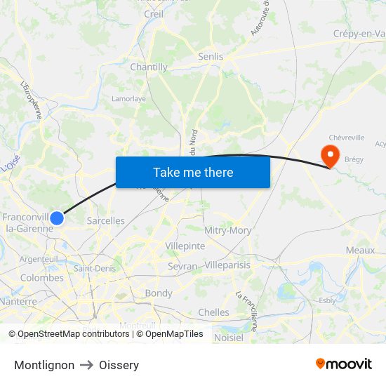 Montlignon to Oissery map