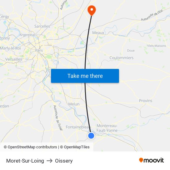 Moret-Sur-Loing to Oissery map