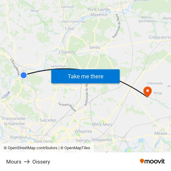 Mours to Oissery map